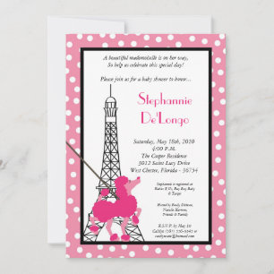 12x18 Girl Pink Poodle Paris Kinderdusche Einladun Einladung
