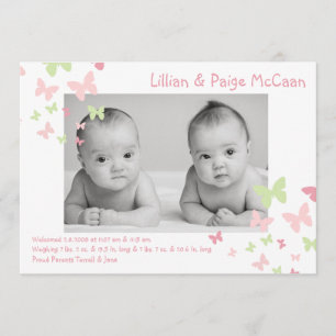 12x18 Girl Twins Butterfly Foto Geburtsankündigung Ankündigung