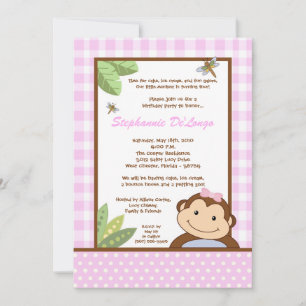 12x18 GirlPink Papgayo Monkey Einladung zum Geburt