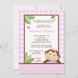 12x18 GirlPink Papgayo Monkey Einladung zum Geburt