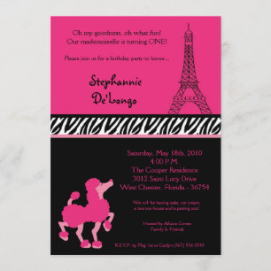 12x18 Girly Pink Poodle Paris Einladung