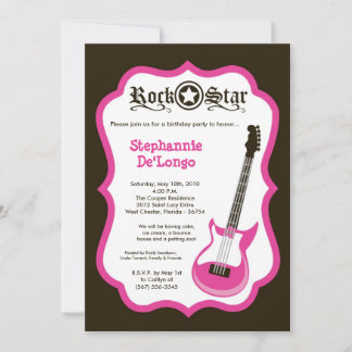 12x18 Girly Pink Rock Gitarre Geburtstag Par Einla Einladung