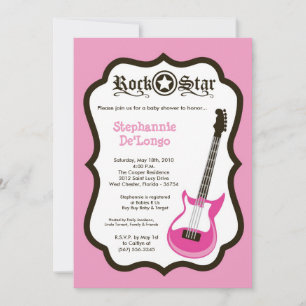 12x18 Girly Pink Rock Gitarre Kinderdusche Einladu Einladung