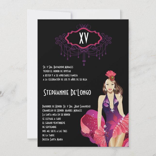 12x18 Glamour Girl Quinceanera Geburtstagseinladun Einladung (Vorderseite)