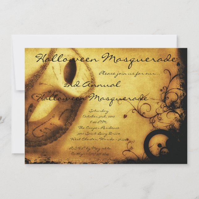 12x18 Gold Masquerade Halloween Kostümeinladung Einladung (Vorderseite)