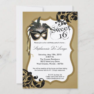 12x18 Gold Masquerade Maske 16 Geburtstag Einladun Einladung