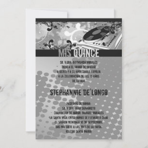 12x18 graues DJ spinnen Turntable Quinceanera Einladung