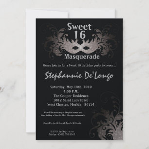 12x18 Gray Masquerade Sweet 16 Geburtstag Einladun Einladung