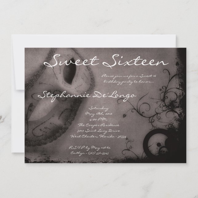 12x18 Gray Masquerade Sweet 16 Geburtstag Einladun Einladung (Vorderseite)