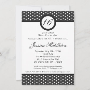 12x18 Gray White Polka Dot 16. Geburtstagseinladun Einladung