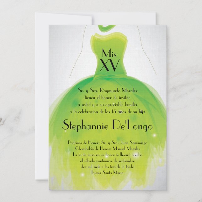 12x18 Green Dress Quinceanera Birthday Einladung (Vorderseite)