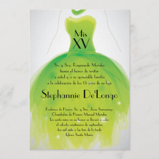 12x18 Green Dress Quinceanera Birthday Einladung