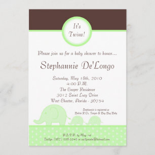 12x18 Green Twin Mod Elephant Baby Dusche Einladun Einladung