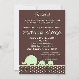 12x18 Green Twin Mod Elephant Baby Shower Einladun Einladung