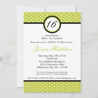 12x18 Green White Polka Dot 16. Geburtstag Einladu Einladung