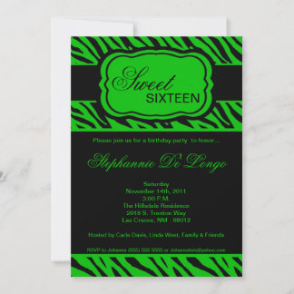 12x18 Green Zebra Print Geburtstagsparty Einladung