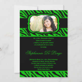 12x18 Green Zebra Print Quinceanera Einladung