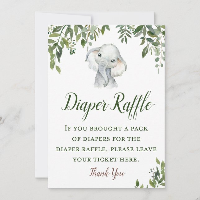 12x18 "Grüne Elefant Diaper Raffle Sign Size" Einladung (Vorderseite)