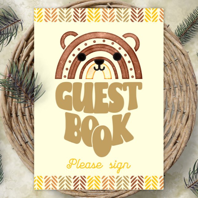 12x18 Guest Book Boho Woodland Bear Birthday Poster (Von Creator hochgeladen)