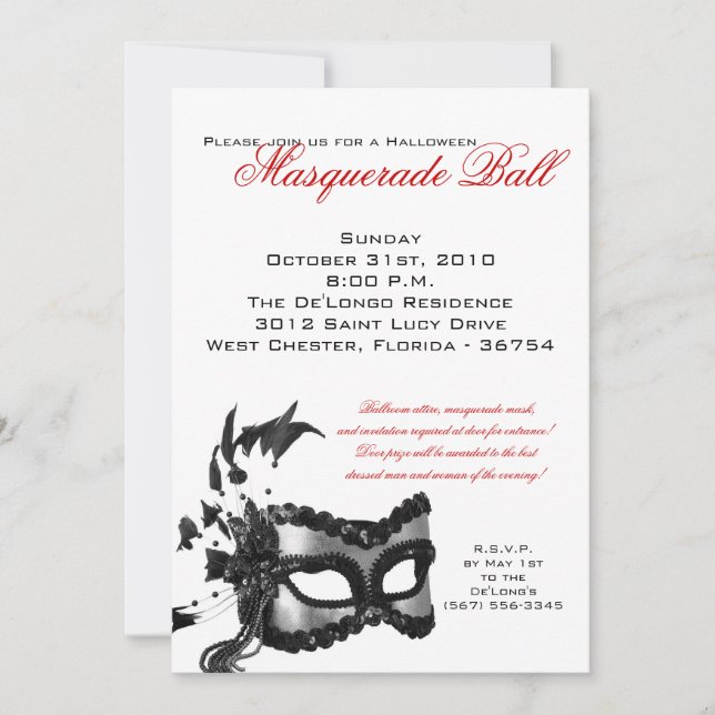 12x18 Halloween Masquerade Ball Maske Einladung (Vorderseite)