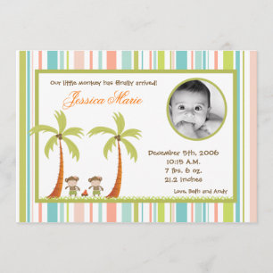 12x18 Hawaiian Luau Monkeys FOTO Geburtserklärung Ankündigung