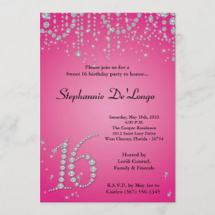 12x18 heißes Rosa-Diamant-Bonbon 16 Einladung