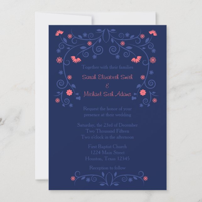 12x18 Hochzeit von Korallen und Seestreitkräften Einladung (Vorderseite)
