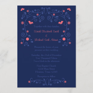 12x18 Hochzeit von Korallen und Seestreitkräften Einladung