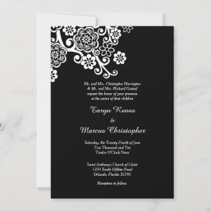 12x18 Hochzeitseinladung in Schwarz-Weiß-Blume Einladung