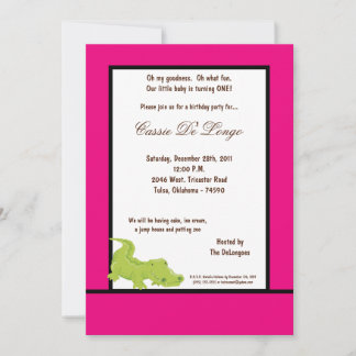 12x18 Hot Pink Aligator Geburtstagsparty Einladung