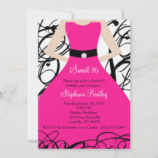12x18 Hot Pink Kleid Sweet 16 Geburtstag Einladung