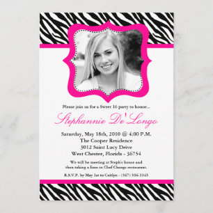 12x18 Hot Pink Zebra FOTO Sweet 16 Birthday Einlad Einladung