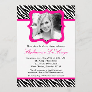 12x18 Hot Pink Zebra FOTO Sweet 16 Birthday Einlad Einladung