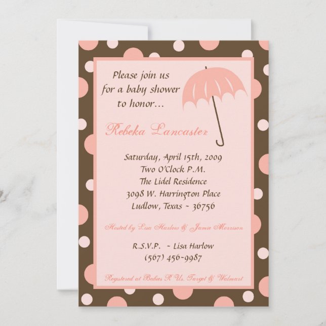 12x18 Invite - Pink Umbrella Babydusche Einladung (Vorderseite)