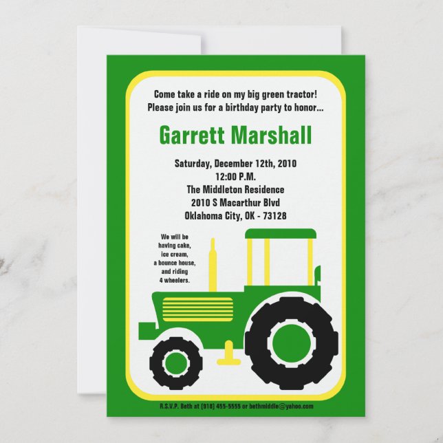 12x18 John Green Farm Tractor Geburtstag Einladung (Vorderseite)