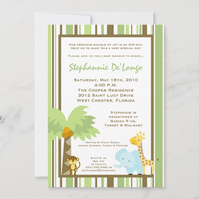 12x18 Jungle Safari Animal Baby Dusche Einladung (Vorderseite)