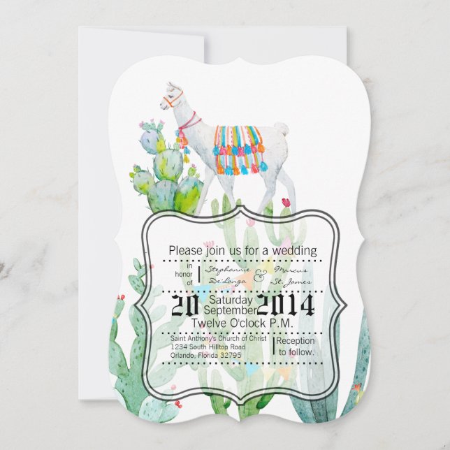 12x18 Karierte Hochzeitseinladung Boho Llama Bohem Einladung (Vorderseite)