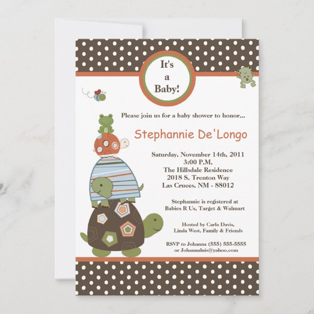 12x18 Laguna Turtle Frog Bee Baby Dusche Einladung (Vorderseite)