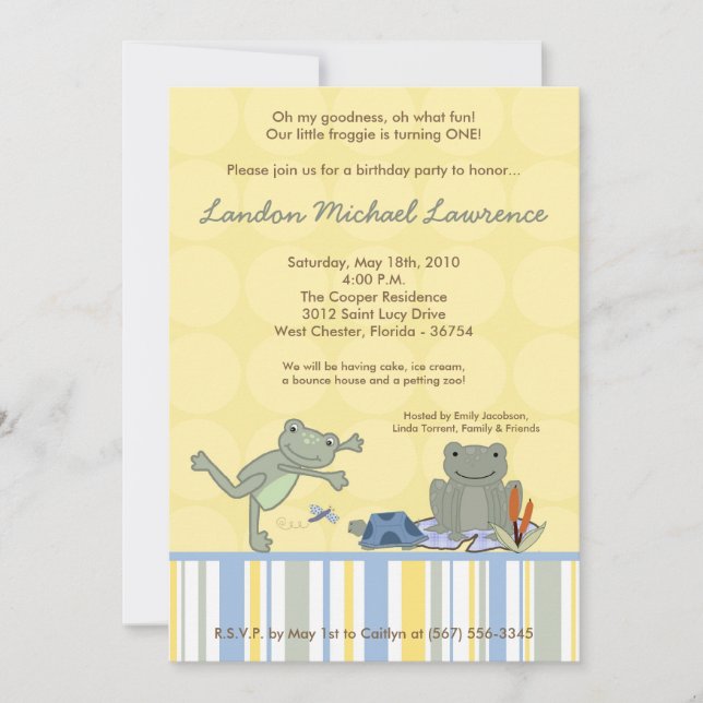 12x18 Leap Frog Turtle Bee Birthday Party Einladun Einladung (Vorderseite)