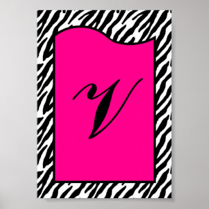 12x18 Letter Wall Art Hot Pink Zebra Animal Print Poster