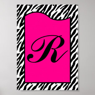12x18 Letter Wall Art Hot Pink Zebra Animal Print Poster