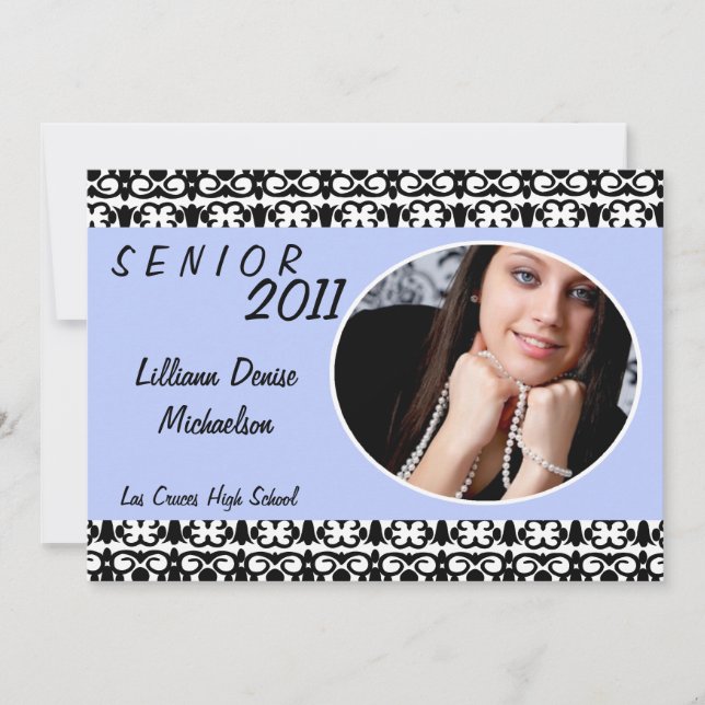 12x18 Light Blue Damask Foto Senior Ankündigung (Vorderseite)