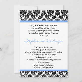 12x18 Light Blue Damask Quinceanera Einladung