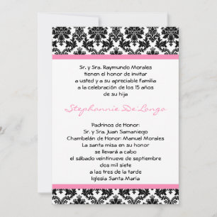 12x18 Light Pink Damask Quinceanera Einladung