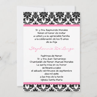 12x18 Light Pink Damask Quinceanera Einladung