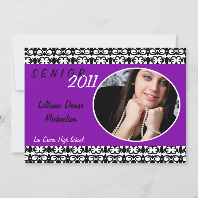 12x18 Lila Damask Foto Senior Ankündigung (Vorderseite)