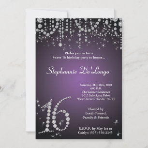 12x18 Lila Diamond Sweet 16 Geburtstag Einladung