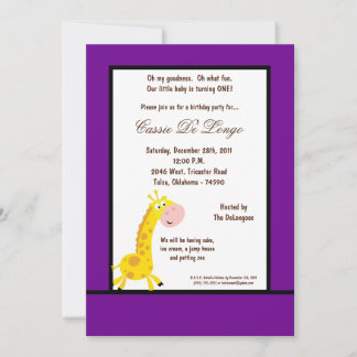 12x18 Lila Giraffe Geburtstagsfeier Einladung