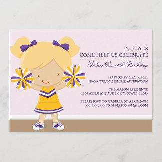 12x18 Lila/Goldene Cheerleader Geburtstagsparty Ei Einladung