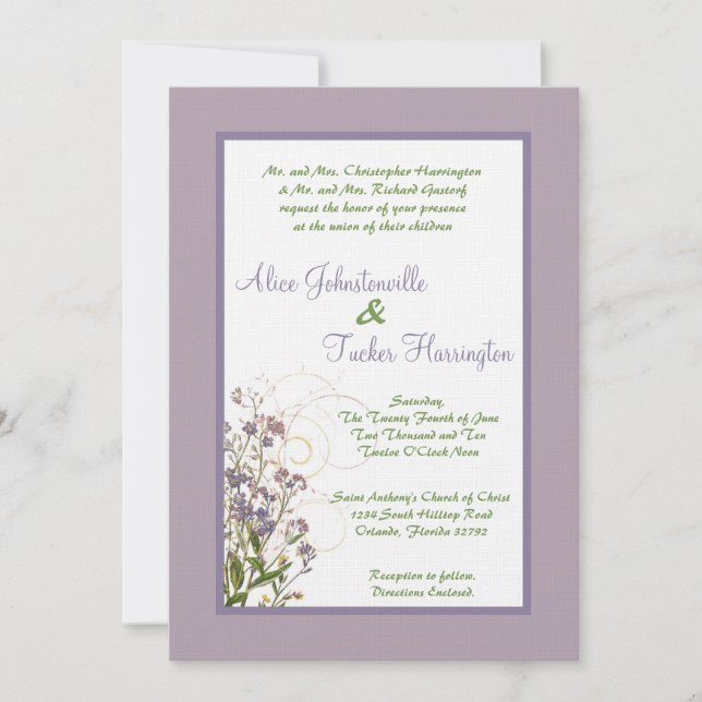 12x18 lila Iris-Blumen-Leinenhochzeits-Einladung Einladung (Vorderseite)
